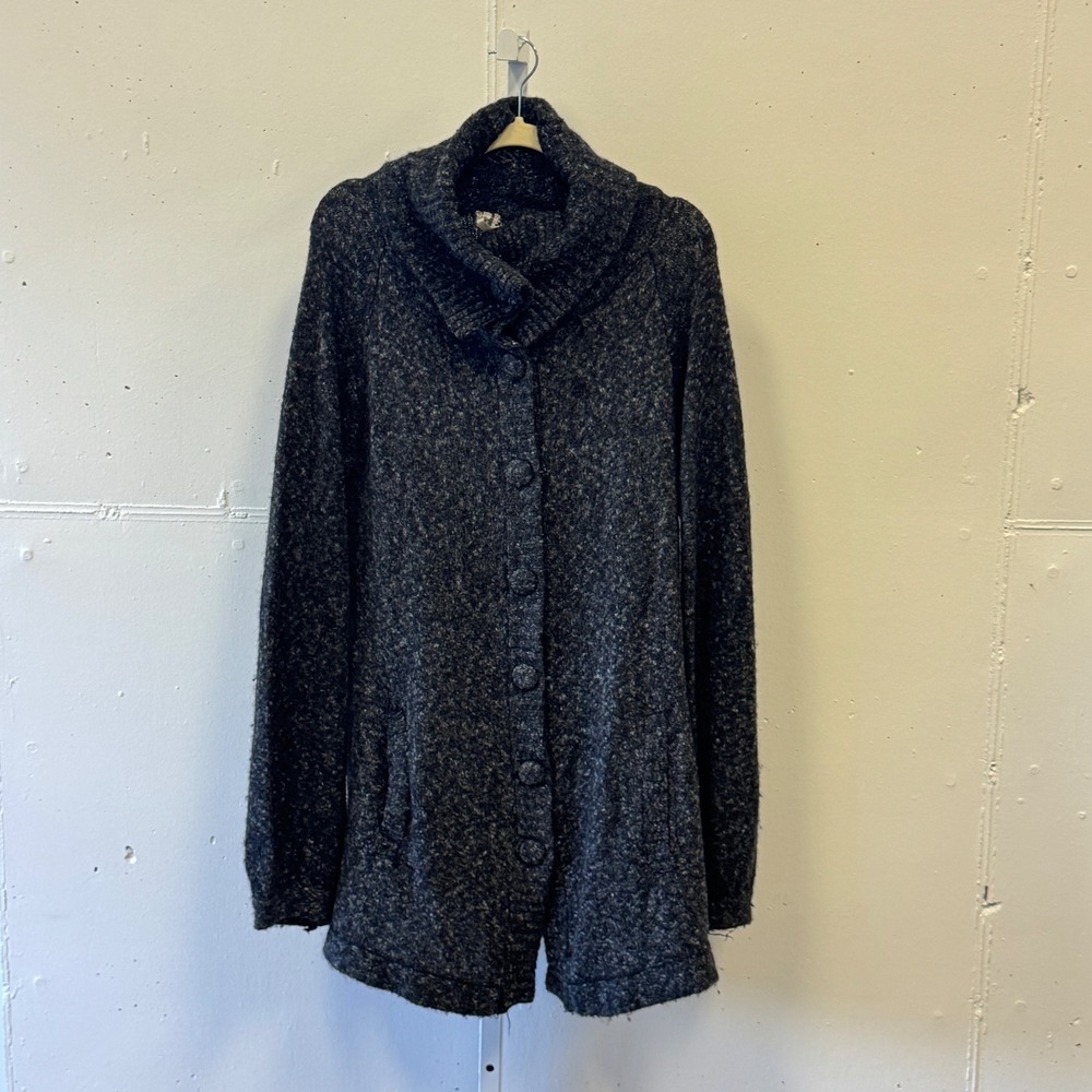 M.‎ Rena Charcoal Gray Wool Blend Cowl Neck Button Cardigan Duster EJ1166 Large